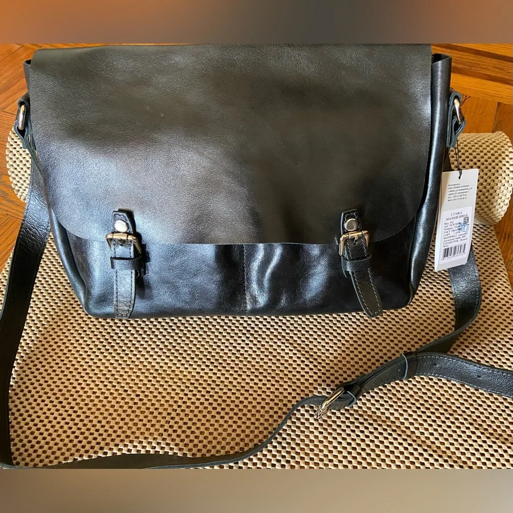 NWT Genuine Leather Black Men's Bag (35x26.5x12.5 cm) Made In Europe
